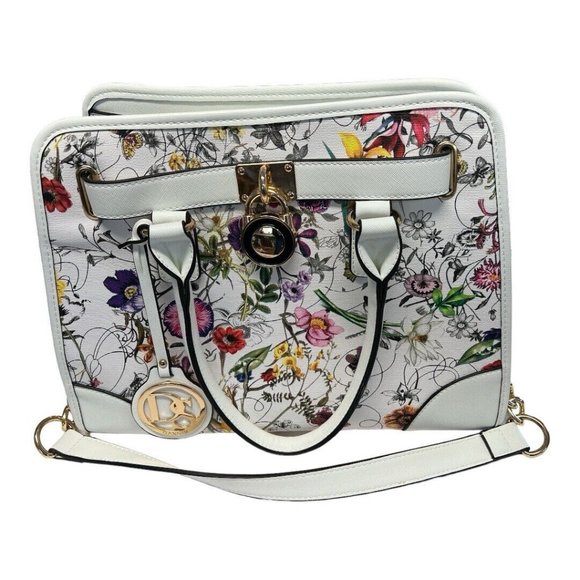 Dasein Handbags - Dasein Women's Floral Vegan Leather Satchel Bag Top Handle Purse Shoulder Hobo